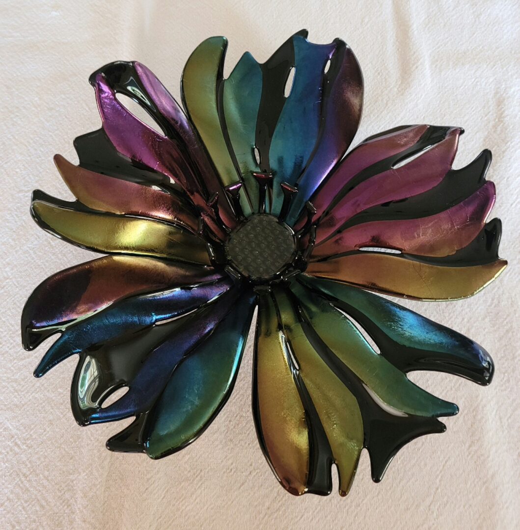Black Iridescent Flower Head, 12 inches wide